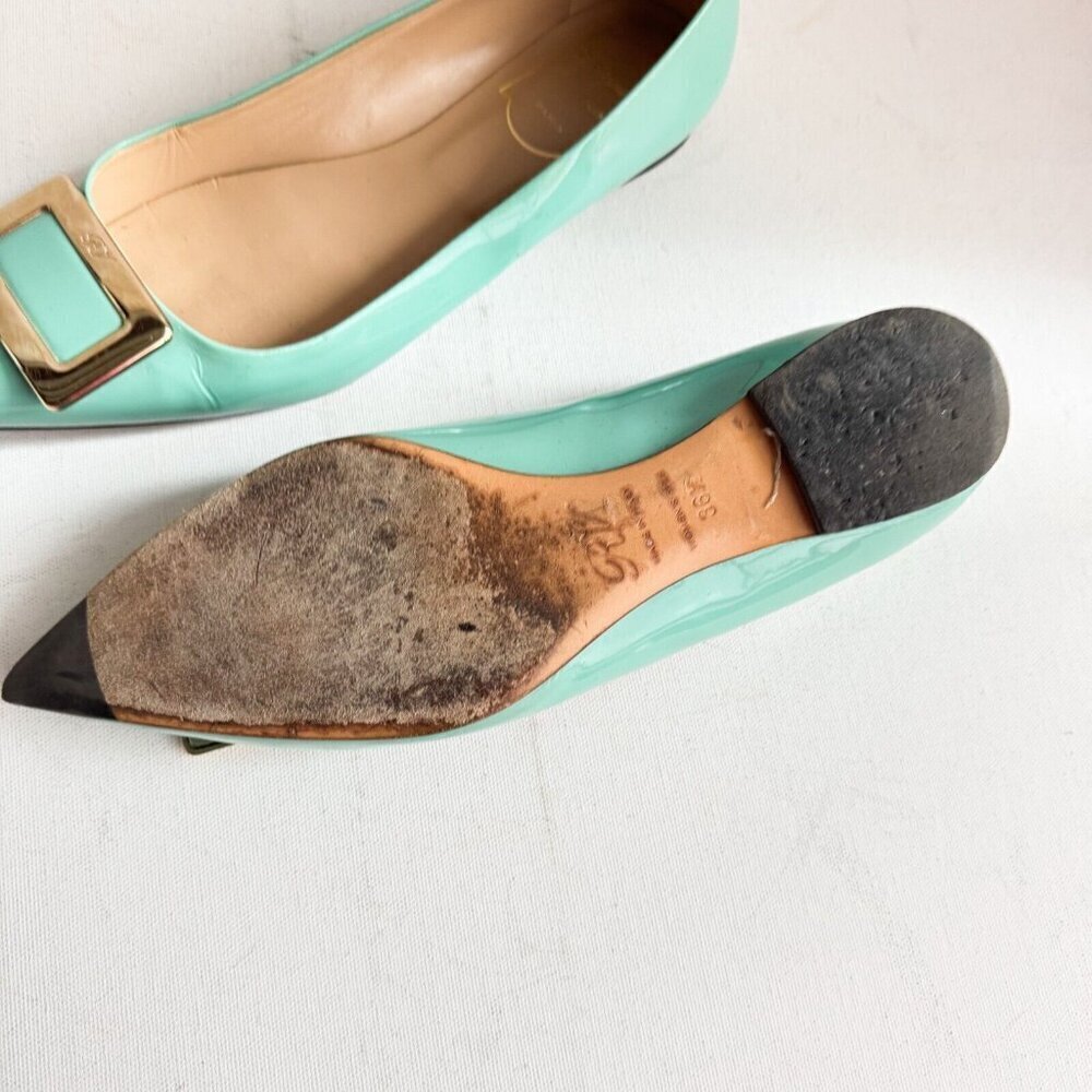 Roger Vivier Sea-foam Green Classic Buckle Accent Pointy Toe Flats  36.5 - Picture 12 of 12